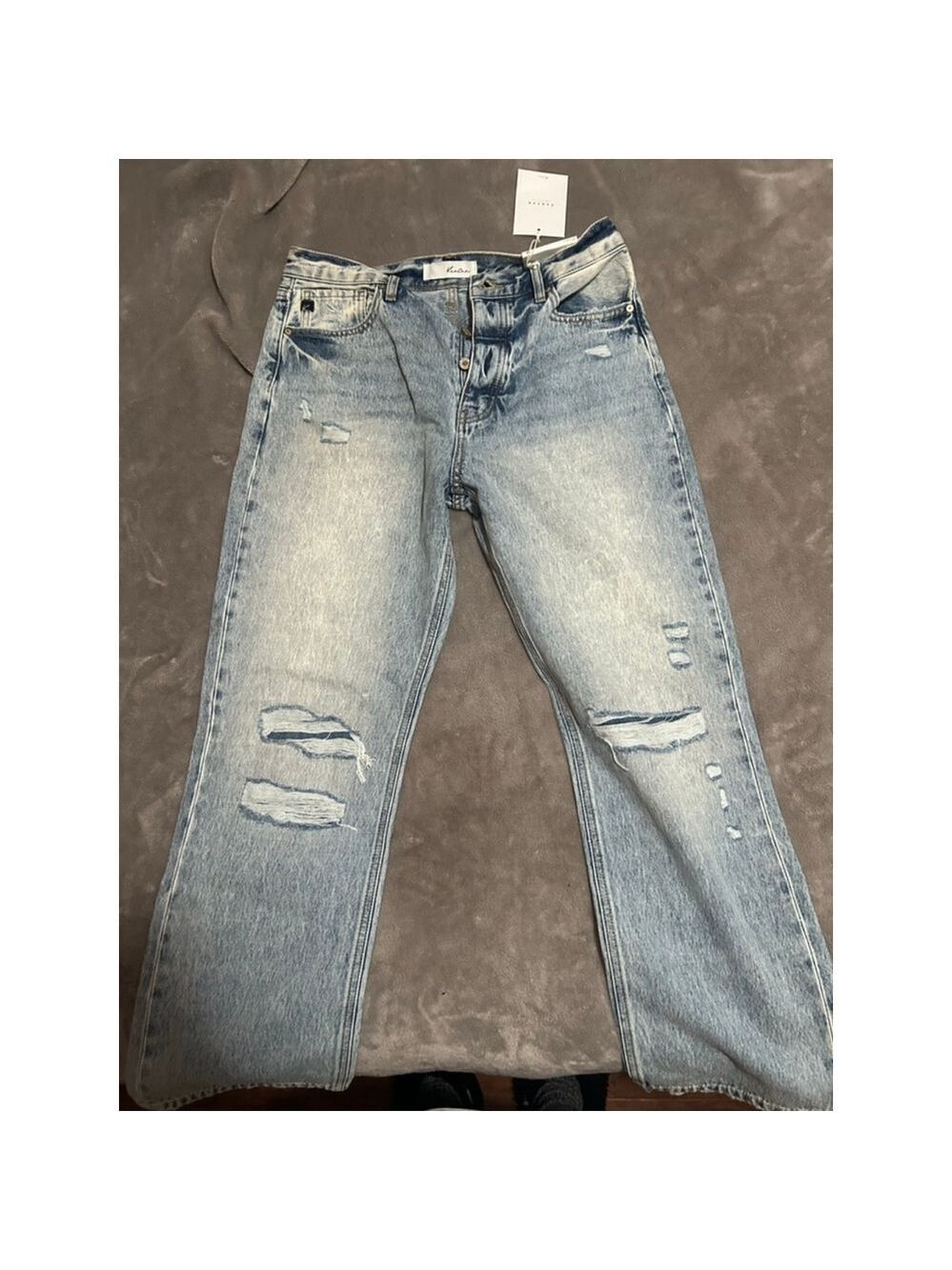 Women's Kancan Light Blue Distressed Straight Leg Jeans Size 9